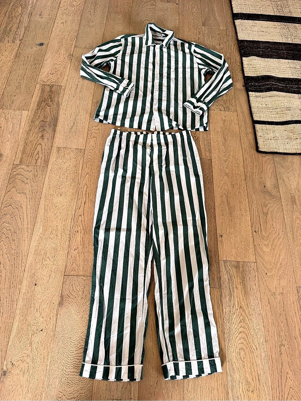 Sleepy Jones Marina Pajama Set Green & White Large